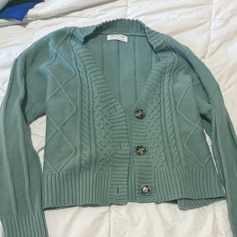 Green Cropped Cardigan Sweater